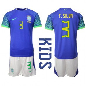 Brazílie Thiago Silva #3 Dětské Venkovní dres komplet MS 2022 Krátký Rukáv (+ trenýrky)